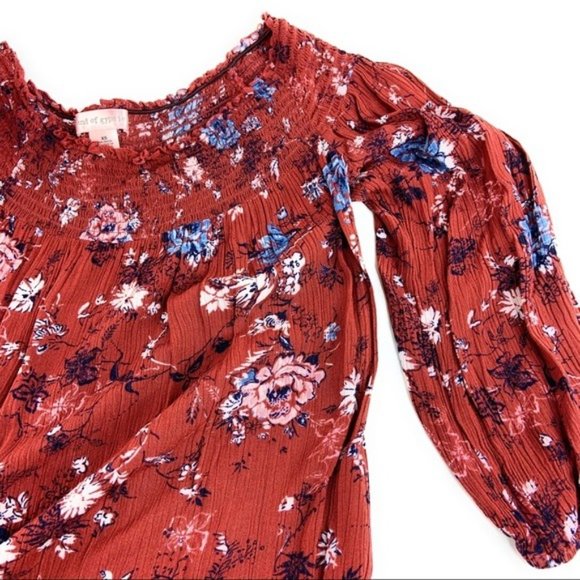 Band of Gypsies Rust Orange Floral Off the Shoulder Mini Dress - Picture 6 of 6